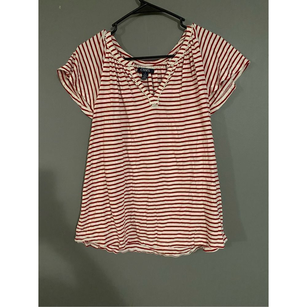 Chaps Red And White Strip Short Sleeve Top Size Medium